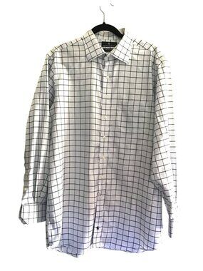 HART SCHAFFNER MARX- MENS 100% PIMA COTTON BLUE/BLACK SQUARE SHIRT SIZE NECK 17